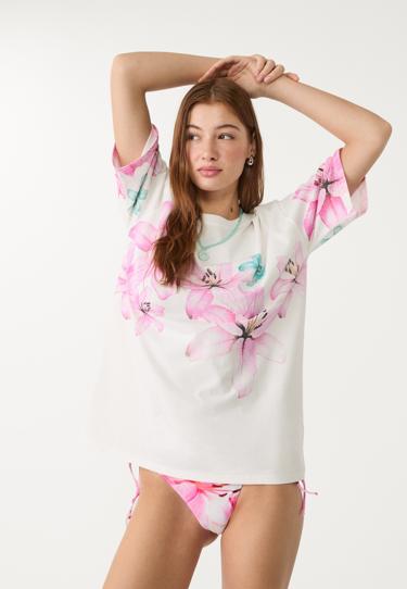 Stradivarius Футболка оверсайз из плотного хлопка с принтом