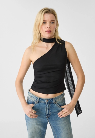 Stradivarius Топ из полупрозрачной ткани асимметричного кроя с шарфом