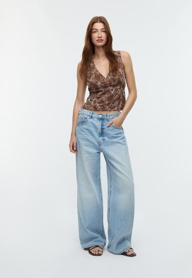 Stradivarius Топ из смесового льна с вышивкой купить с доставкой.