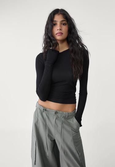 Stradivarius Футболка в рубчик с длинными рукавами
