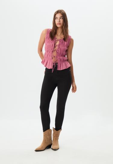 Stradivarius Топ из жатой ткани с завязками