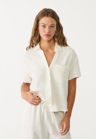 Stradivarius Рубашка с короткими рукавами из льна