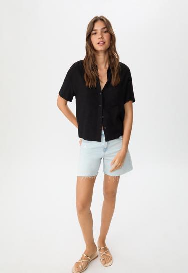 Stradivarius Рубашка с короткими рукавами из льна