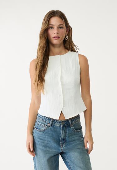 Stradivarius Топ из рельефной ткани с пуговицами