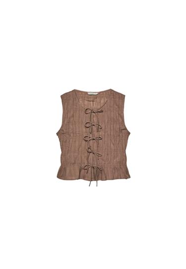 Stradivarius Топ из жатой ткани с завязками