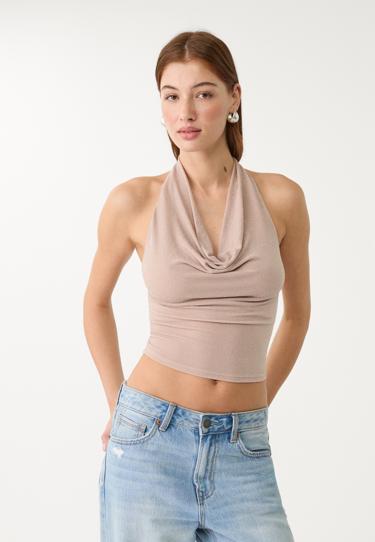 Stradivarius Блестящий топ с горловиной халтер купить с доставкой.