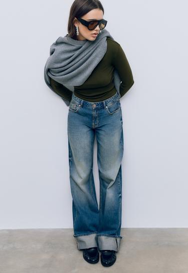 Stradivarius Базовая хлопковая футболка с длинными рукавами