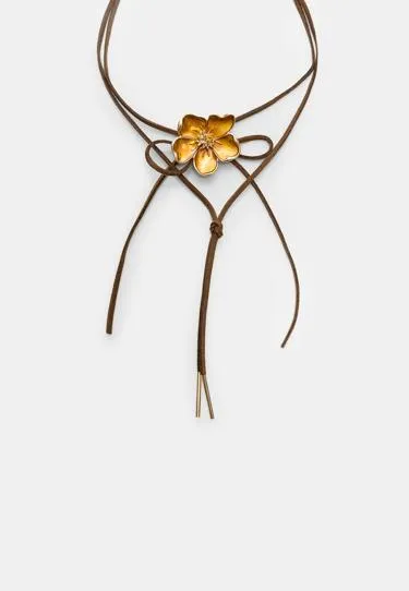 Ожерелье-шнурок с эмалированным цветком- Заказать в России