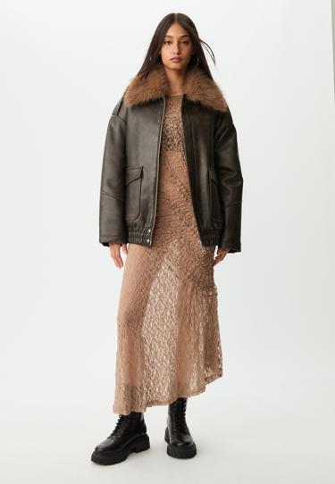 Комбинированная куртка оверсайз из искусственной кожи- Заказать в России