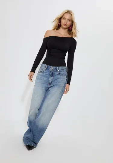 Боди с длинными присборенными рукавами