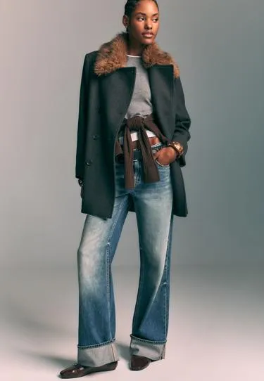 Пальто с воротником из искусственного меха