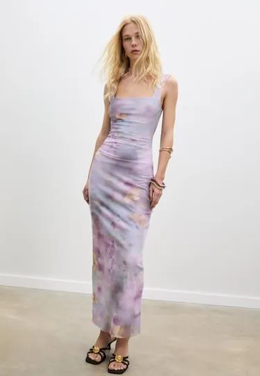 Длинное платье из полупрозрачной ткани с принтом- Заказать в России