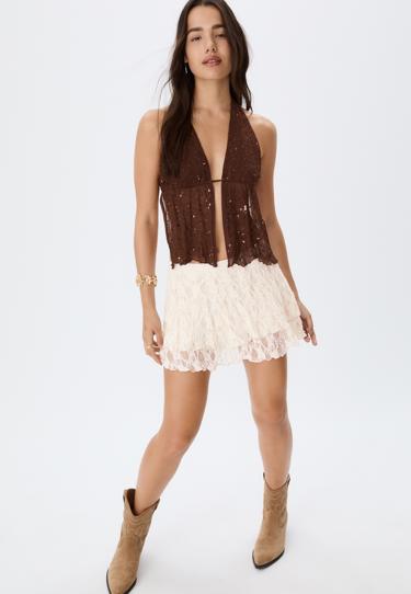 Легкая юбка-брюки с кружевом