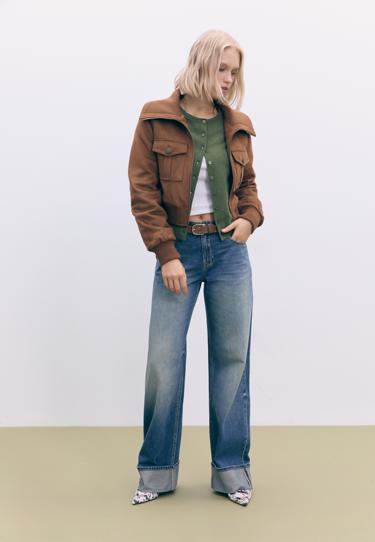 Stradivarius Короткая комбинированная куртка в рубчик