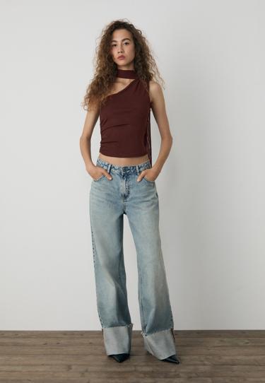 Stradivarius Асимметричный топ из полупрозрачной ткани с платком