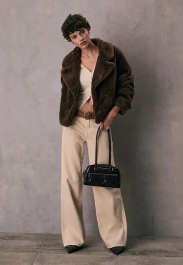 Двубортная куртка из искусственного меха