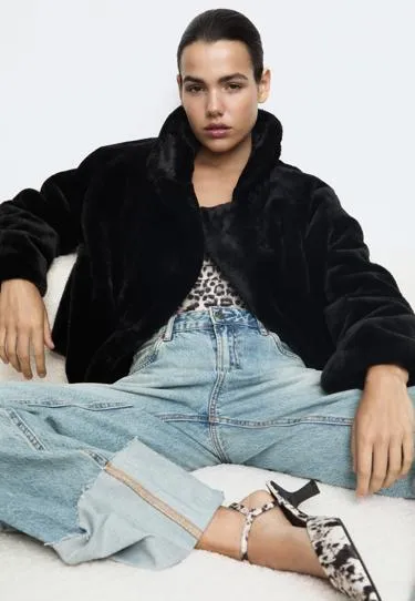 Двубортная куртка из искусственного меха- Заказать в России