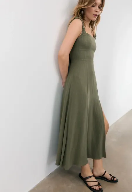 Платье миди с запахом на спине, эффект льна- Заказать в России