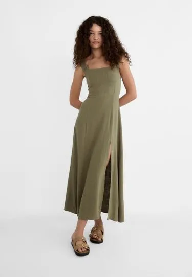 Струящееся платье миди с перекрестной спинкой и льном