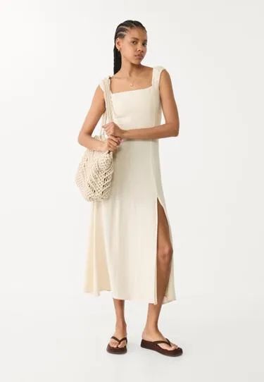 Струящееся платье миди с перекрестной спинкой и льном- Заказать в России