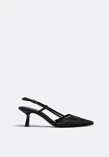 MESH HEELED SHOES WITH RHINESTONES