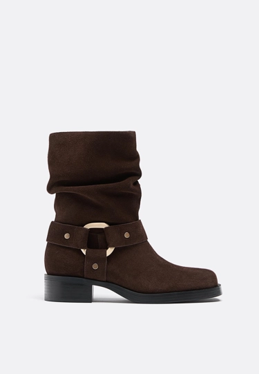 FLAT LEATHER ANKLE BOOTS WITH BUCKLE
