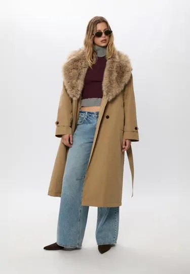 Длинный стеганый тренч с отделкой из искусственного меха- Заказать в России