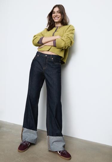 Stradivarius Прямые джинсы D65 с отворотами