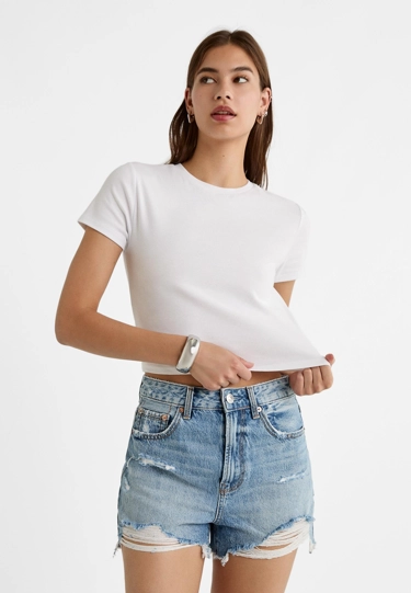 Stradivarius Джинсовые шорты с разрезами D75