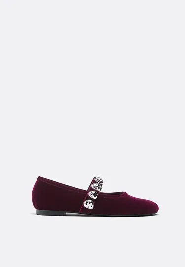 VELVETEFFECT BALLET FLATS WITH STUDS
