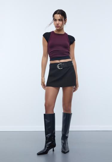 Stradivarius Мини-юбка-шорты с ремнем