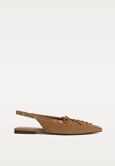 Кожаные балетки со шнуровкой- Заказать в России