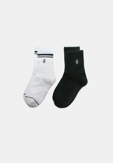 Набор из 2 пар полосатых носков с вышивкой