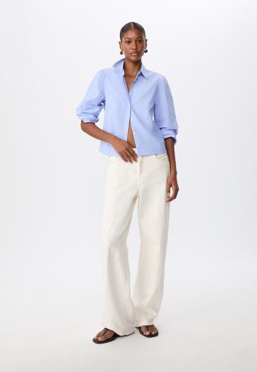 Базовая рубашка в полоску из поплина с рукавами-буфами- Заказать в России