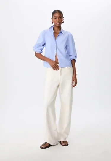 Базовая рубашка в полоску из поплина с рукавами-буфами- Заказать в России