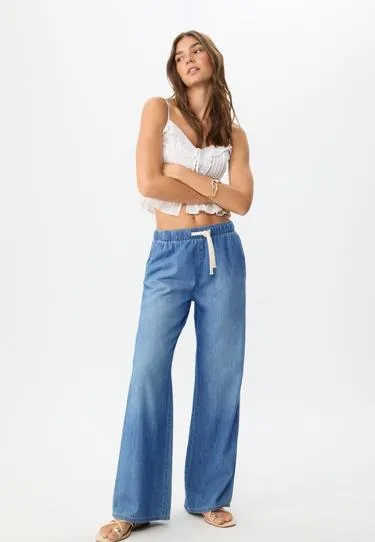 D35 струящиеся джинсовые брюки на шнурке