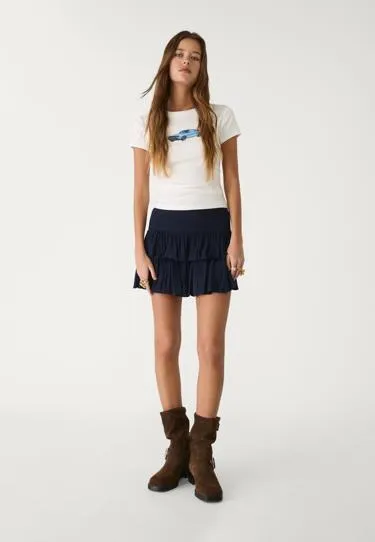 Мини-юбка-брюки с воланами