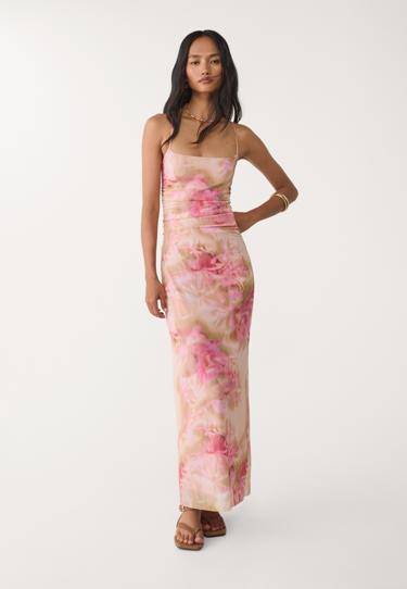 Платье миди из полупрозрачной ткани с принтом- Заказать в России