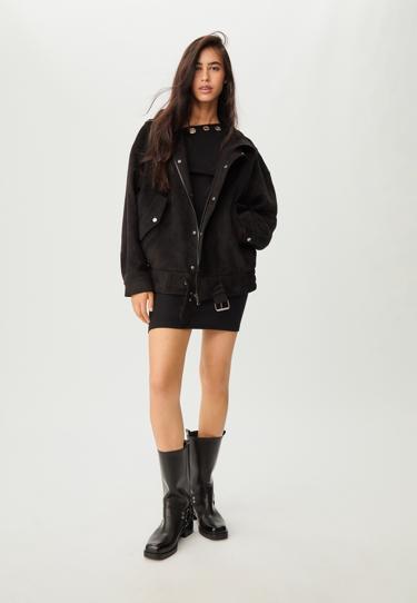 Stradivarius Куртка в байкерском стиле из искусственной замши