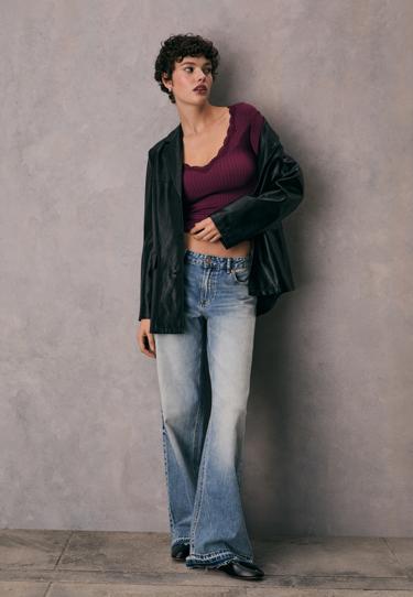 Stradivarius Бесшовная футболка с кружевом