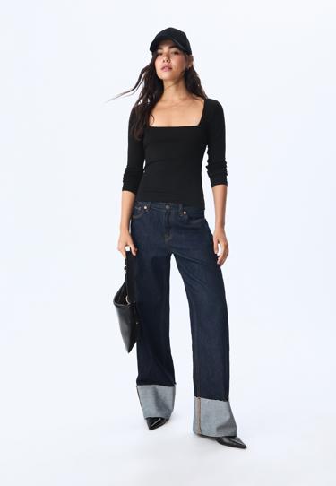 Stradivarius Базовая футболка с квадратным вырезом