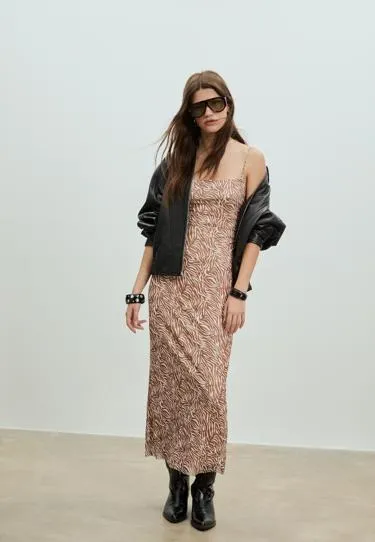 Платье миди из полупрозрачной ткани с принтом