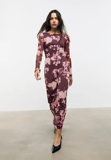 Платье миди из полупрозрачной ткани с открытой спиной- Заказать в России