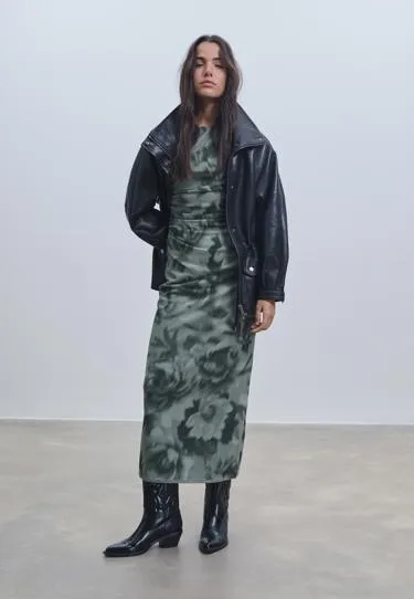 Платье миди из полупрозрачной ткани с принтом- Заказать в России