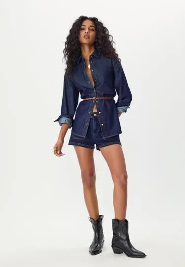 Джинсовая рубашка с поясом- Заказать в России