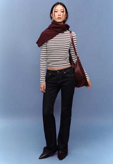 Stradivarius Базовая футболка в полоску с длинными рукавами