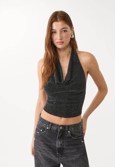 Топ с горловиной халтер и блестящей отделкой- Заказать в России