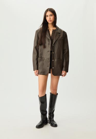 Stradivarius Пиджак оверсайз из искусственной кожи