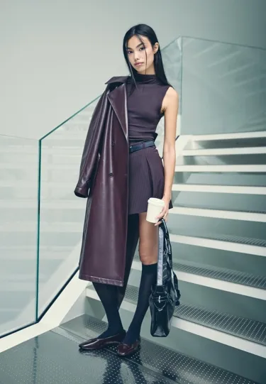 Длинный тренч из искусственной кожи