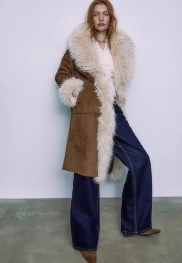 Длинное пальто из искусственного меха с длинным ворсом